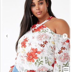 Forever 21 2xl white long sleeve printed blouse